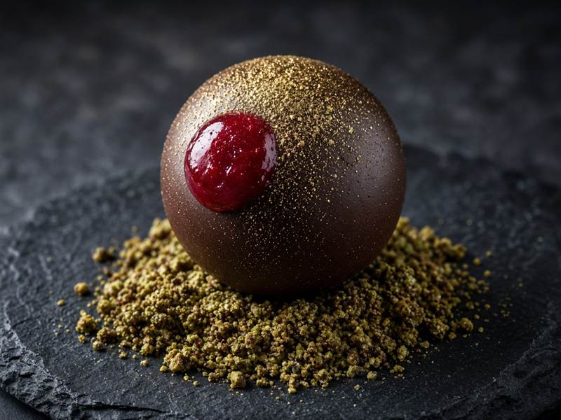 Dark chocolate sphere dessert